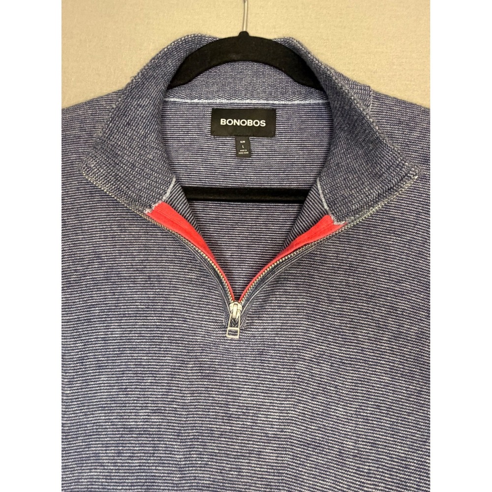 Bonobos Mens Slim Fit Quarter Zip Sweater Blue White Micro static pattern Large